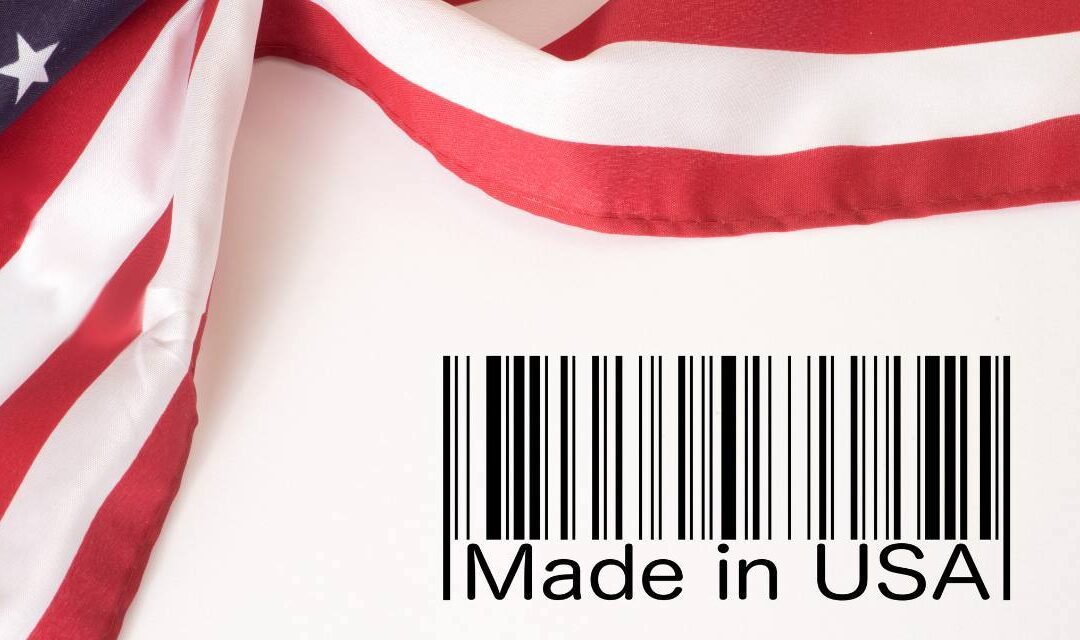 Made in America header with bar code and part of American Flag